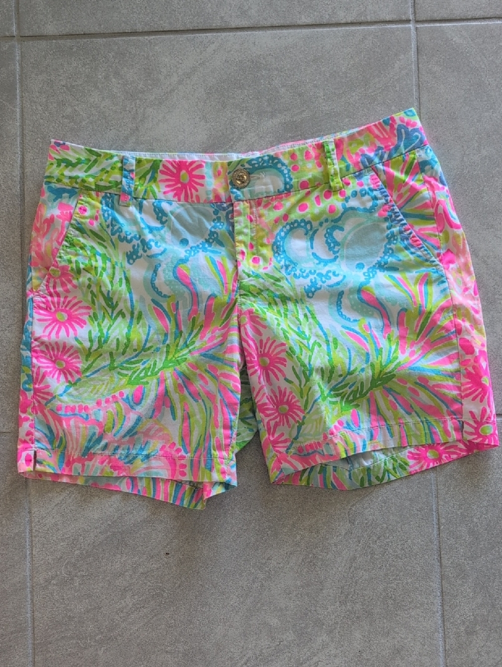 Lilly Pulitzer Tropical Floral Bermuda Shorts - Pink, Green & Blue